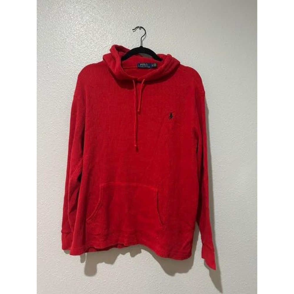 Polo Ralph Lauren Mens XL Red Waffle Knit Thermal Hoodie Pullover Pony Logo
